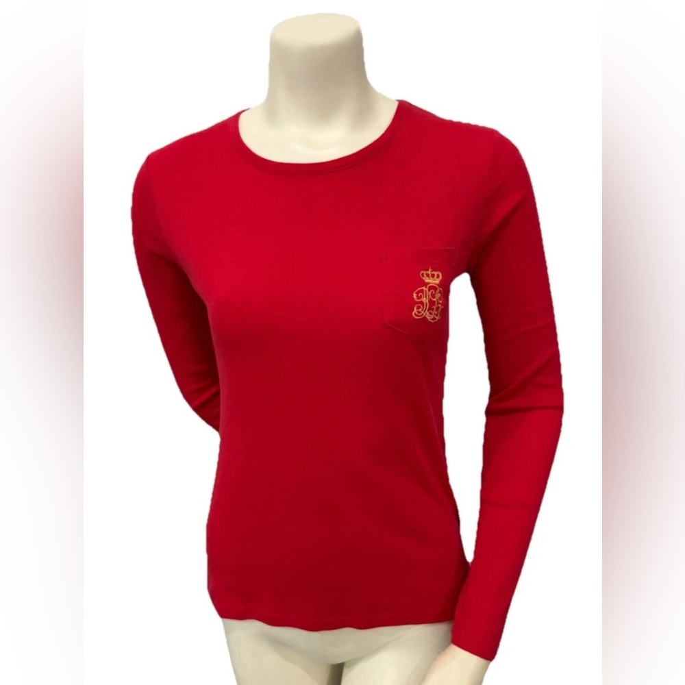 Lauren Ralph Lauren Red Pajama Top XS Long Sleeve Black Label Embroidered Logo